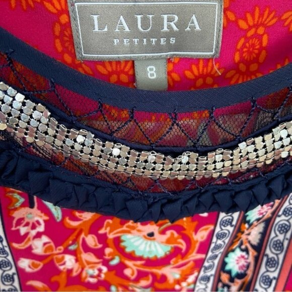 Laura petite dress beaded silver collar sleeveless pink red navy blue size 8 - Picture 3 of 7